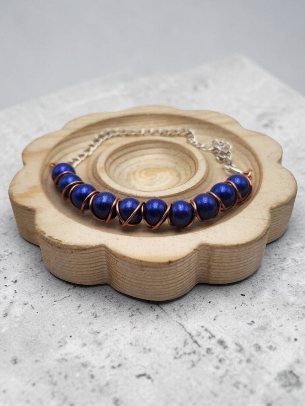 Handmade Wire-wrapped Adjustable Royal Blue Beaded Bracelet